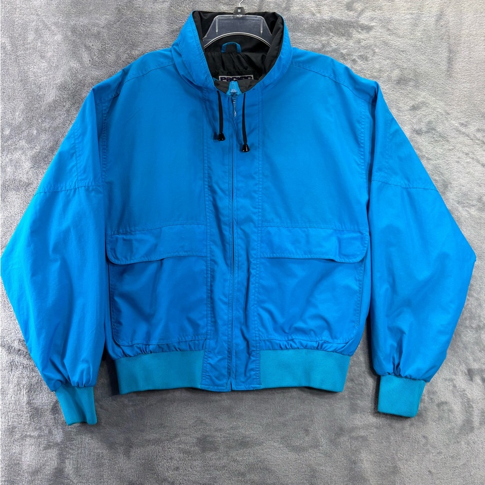 VTG Pacific Trail Barrier Cloth Nylon Men’s Jacket Large Blue Black Bomber Hood